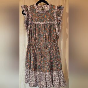Universal Thread Flutter Sleeve Teal and Orange Floral Dress Sz M